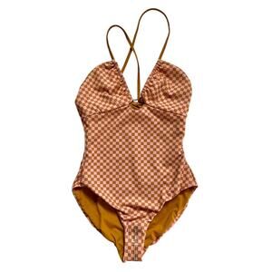 The Great Reversible Keyhole One Piece Swim Suit Small Checkered Sun Blush Pink